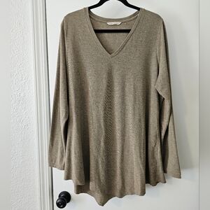 Soft Surroundings Asymmetrical Long Sleeve Top Brown Tan  Size Women's 1X